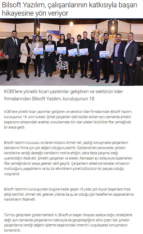 Bilsoft Yazılım Çalışanlarının Katkısıyla Başarı Hikayesine Yön Veriyor