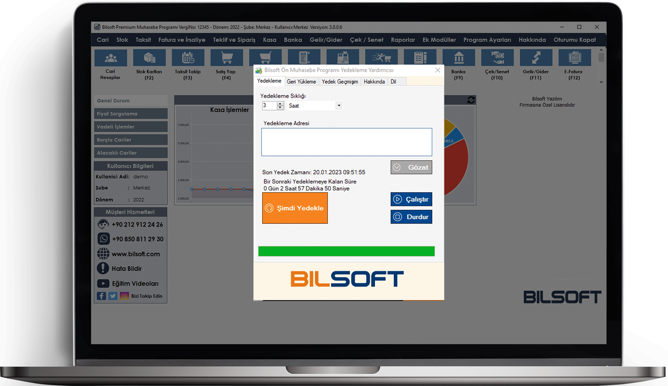 Bilsoft premium ön muhasebe programı otomatik yedekleme modülünün ekranı