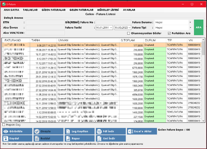 Bilsoft,e-Fatura, e-Ar�iv, e-Defter, Mali M�h�r, e-�rsaliye, program� gelen faturalar