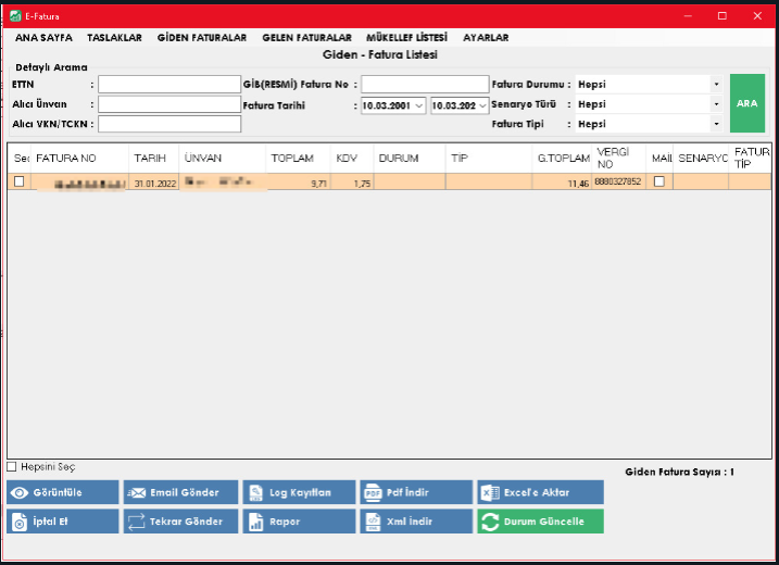 Bilsoft,e-Fatura, e-Ar�iv, e-Defter, Mali M�h�r, e-�rsaliye, program� giden faturalar