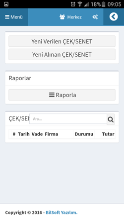 Bilsoft Online Ön Muhasebe Programı Yeni Çek