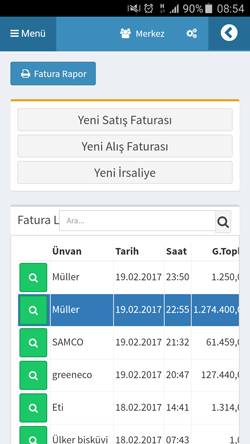 Bilsoft Online Ön Muhasebe Programı Fatura Listesi