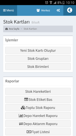 Bilsoft Online Ön Muhasebe Programı Stok Kartları