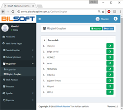 bilsoft online servis takip programı müşteri grup tanımlama